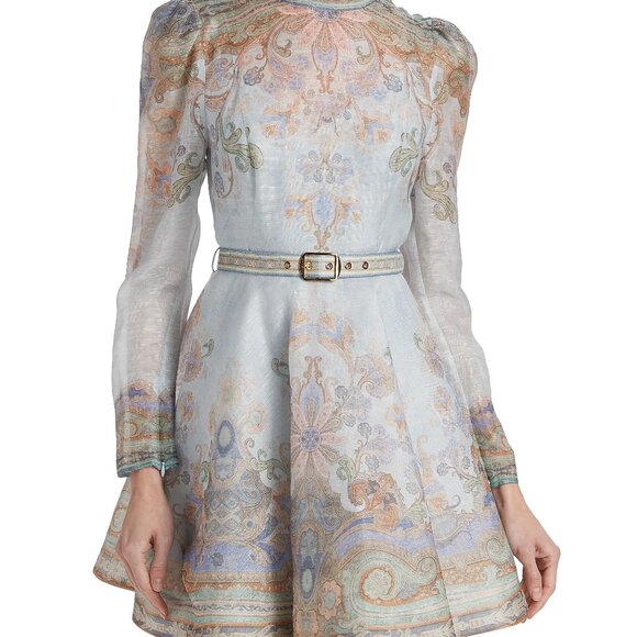 Eden Paisley Linen & Silk Belted Minidress Zimmermann - Picture 1 of 9